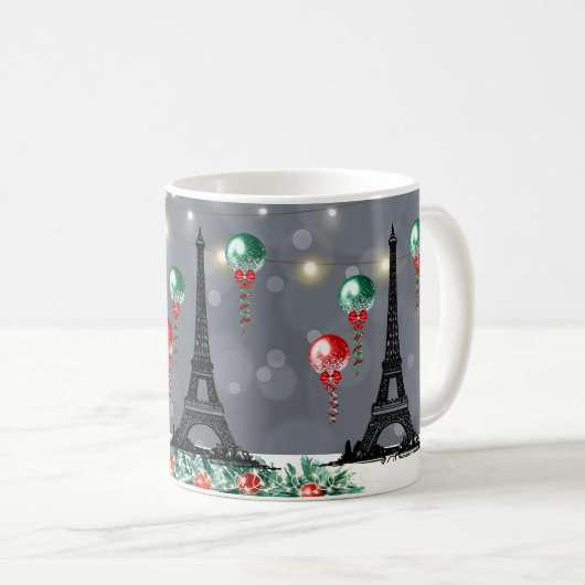 Mug Hiver Tour Eiffel, Noël Balloons Nuit (Devant droit)
