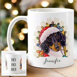 Mug Ho ho ! Dachshund Père Noël Chig Nom personnalisé