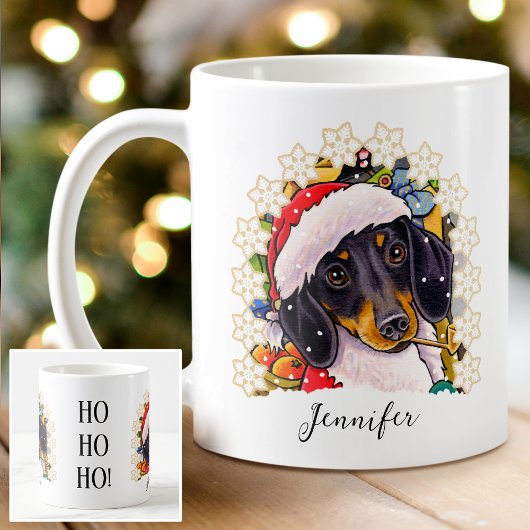 Mug Ho ho ! Dachshund Père Noël Chig Nom personnalisé