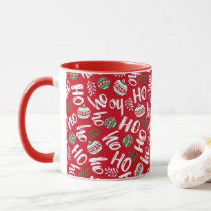 Mug Ho Ho Ho Rouge et Vert boules de Noël Rouge brilla