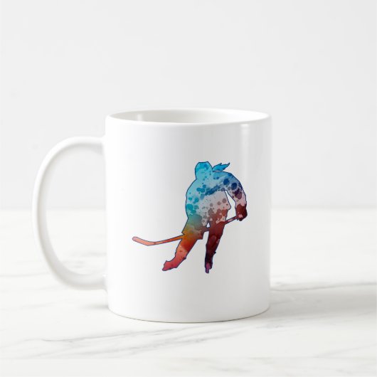 Mug Hockey Girl Skater Silhouette Aquarelle (Gauche)