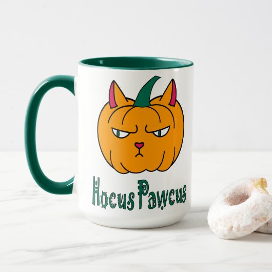 Mug Hocus pawcus Halloween citrouille ginger cat magie (Avec donut)