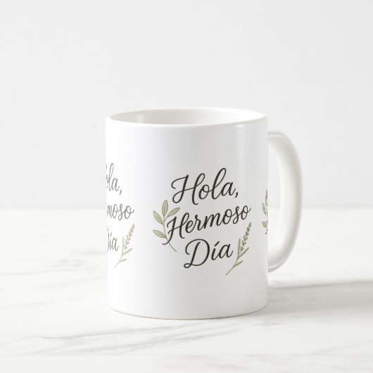 Mug Hola Hermoso Día – Caligrafía Orgánica & Botánica (Devant droit)