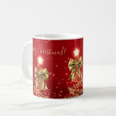 Mug Holiday Gold Red Christmas Trees w/ Bows (Devant gauche)
