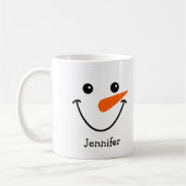 Mug Holiday Happy Snowman visage Nom personnalisé (Gauche)