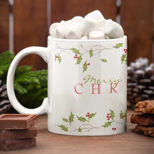 Mug Holiday Holly Editable