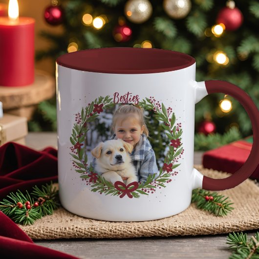 Mug Holiday Photo Elegant Wreath Red Christmas Bow