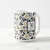 Mug Holly Berries Black Gold Name Monogram Christmas (Devant droit)