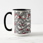 Mug Holly berry, feuilles gris sur blanc (Gauche)
