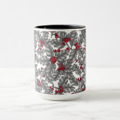 Mug Holly berry, feuilles gris sur blanc (Centre)