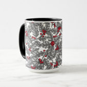 Mug Holly berry, feuilles gris sur blanc (Devant gauche)