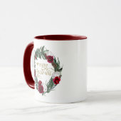 Mug HOLLY Bourgogne hiver Floral Joyeux Noël (Devant gauche)