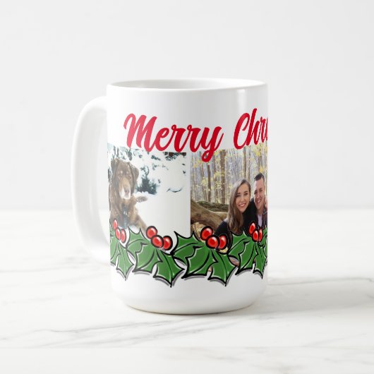 Mug Holly Feuilles, Holly Berries, couronne de Noël (Devant gauche)