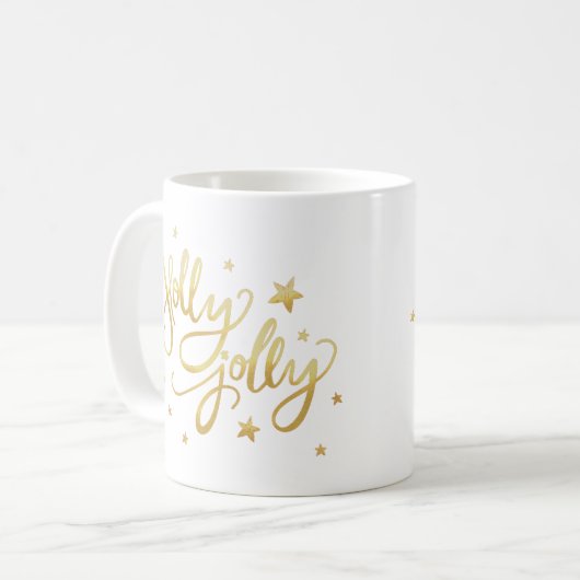 Mug Holly Jolly | Élégant script de faux or (Devant gauche)