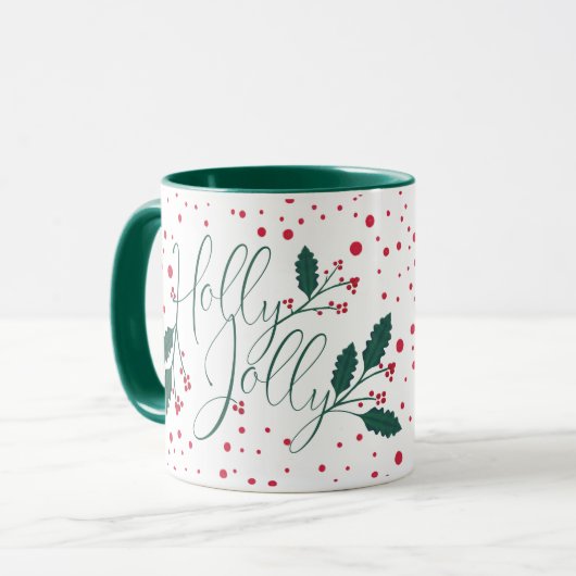 Mug Holly Jolly Green Red Berry Holly Poinsettia (Devant gauche)