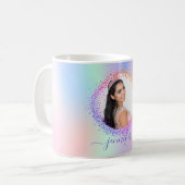 Mug Holographe photo rose violet nom script (Devant gauche)