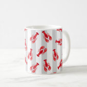Mug Homards Rouges Illustrés sur Rayures Gris Clair (Devant droit)