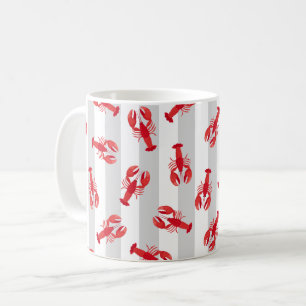 Mug Homards Rouges Illustrés sur Rayures Gris Clair