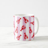 Mug Homards Rouges Illustrés sur Rayures Rose Clair (Devant droit)