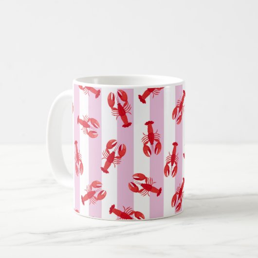 Mug Homards Rouges Illustrés sur Rayures Rose Clair (Devant gauche)