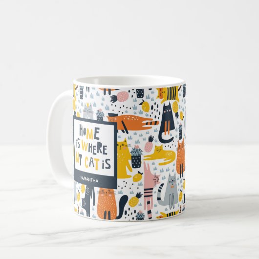 Mug Home is Where My Cat is Monogrammed Name Kitchen (Devant gauche)