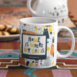 Mug Home is Where My Cat is Monogrammed Name Kitchen<br><div class="desc">Donnez à votre amoureux des chats spécial sa propre tasse à café de cuisine kitty personnalisée. Mug a le texte Home is Where My Cat Is et inclut de l'espace pour un prénom. Dans l'arrière - plan, il y a un motif d'adorables chats orange, jaune, noir et gris. La tasse...</div>