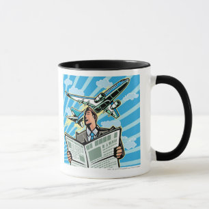Mug Homme d'affaires avec le journal et l'avion