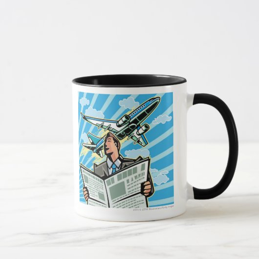 Mug Homme d'affaires avec le journal et l'avion (Droite)