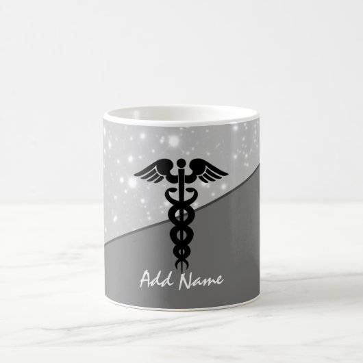 Mug Homme-infirmière Caduceus Médicale noir gris blanc (Centre)