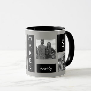 Mug Hommes gris noirs décorés d'un monogramme de photo