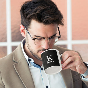 Mug Hommes monogrammed noir et blanc nom personnalisé