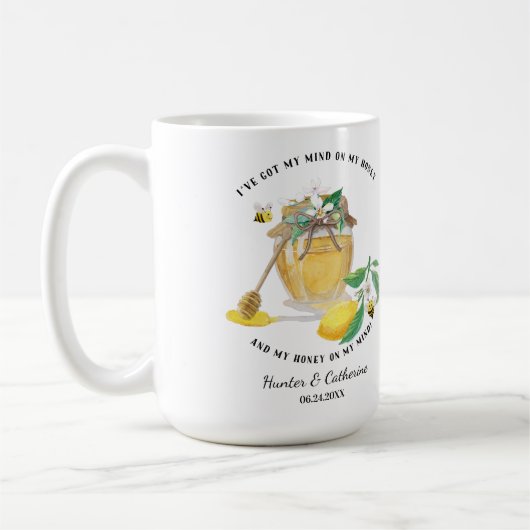 Mug Honey w Cute Bees Lemon Floral n Foliage (Gauche)