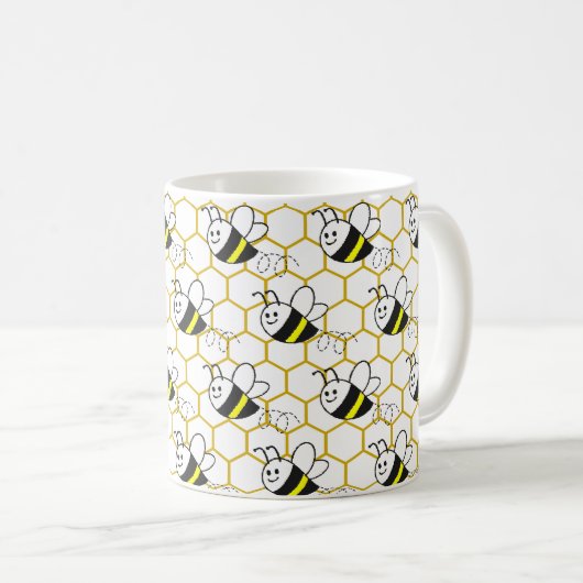 Mug Honeybee Honeycomb Black Yellow White Pattern (Devant droit)