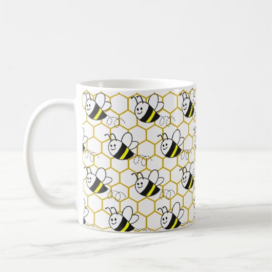 Mug Honeybee Honeycomb Black Yellow White Pattern (Gauche)