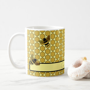 MUG HONEYCOMB JAUNE AUX ABEILLES NOIRES D'OR
