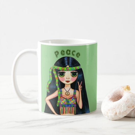Mug Honneur psychédélique hippie chick de la paix 1960 (Avec donut)