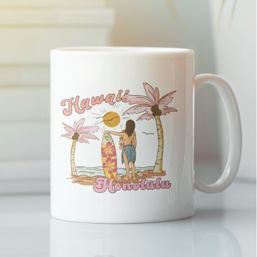 Mug Honolulu Hawaï Rétro Surf Plage Tropicale