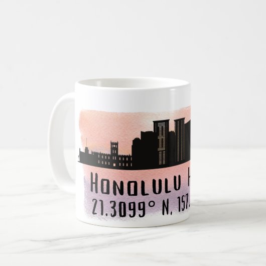 Mug Honolulu Skyline Latitude et Longitude (Devant gauche)