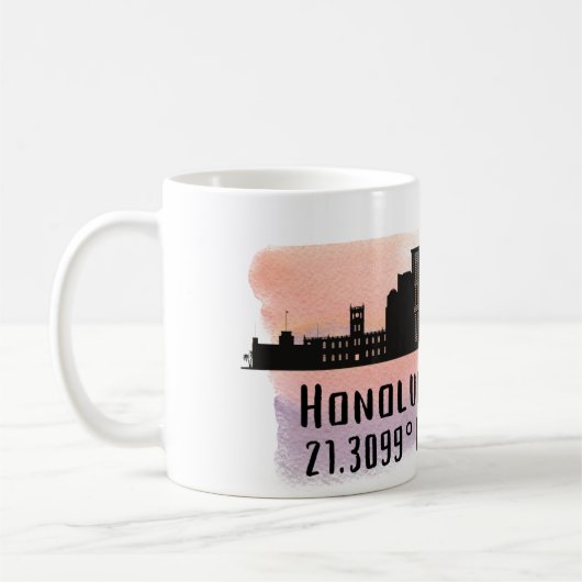 Mug Honolulu Skyline Latitude et Longitude (Gauche)