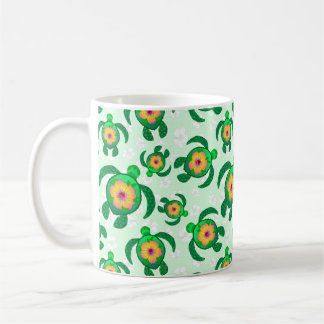 Mug Honu Green Sea Turtles Hibiscus Flowers
