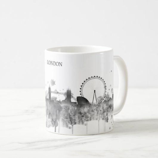 Mug Horizon de ville de noir d'aquarelle de Londres (Devant droit)