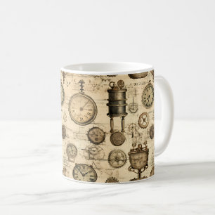 Mug Horloge ancienne engrenages Parchemin Brun