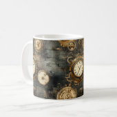 Mug Horloge Ancienne Steampunk Engrenages Bronze Noir (Devant gauche)
