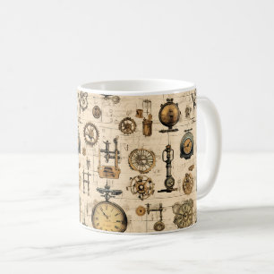 Mug Horloge antique industrielle en laiton sépia