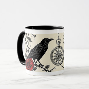 Mug Horloge et roses du corbeau gothique