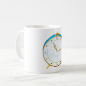 Mug Horloge rétro d'alarme or avec réglage bleu (Devant gauche)