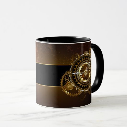 Mug Horloge Steampunk avec des engrenages anciens (Devant droit)