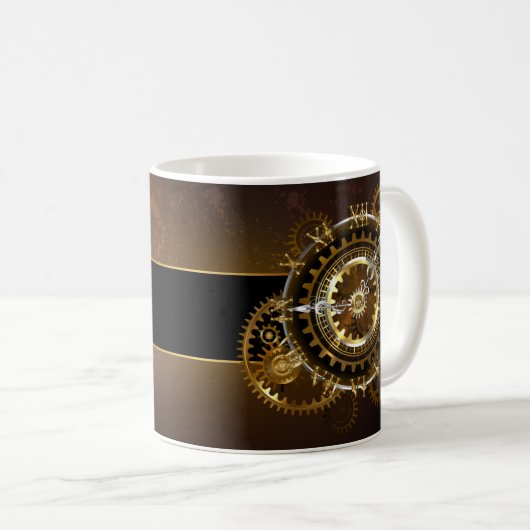 Mug Horloge Steampunk avec des engrenages anciens (Devant droit)