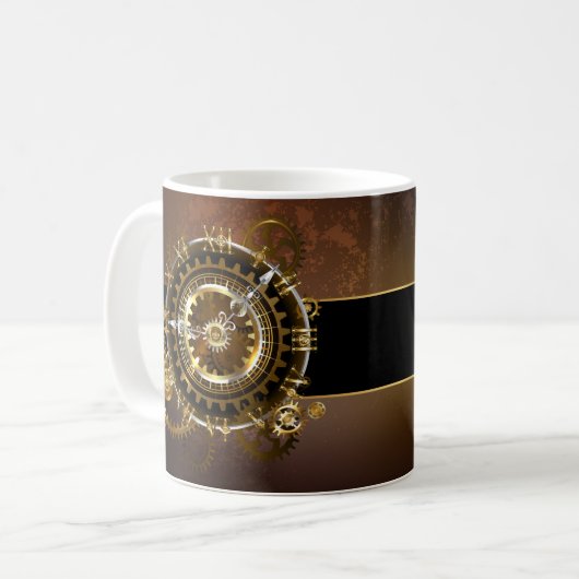Mug Horloge Steampunk avec des engrenages anciens (Devant gauche)
