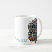 Mug Horloge Steampunk Ornate avec Roses. (Devant droit)